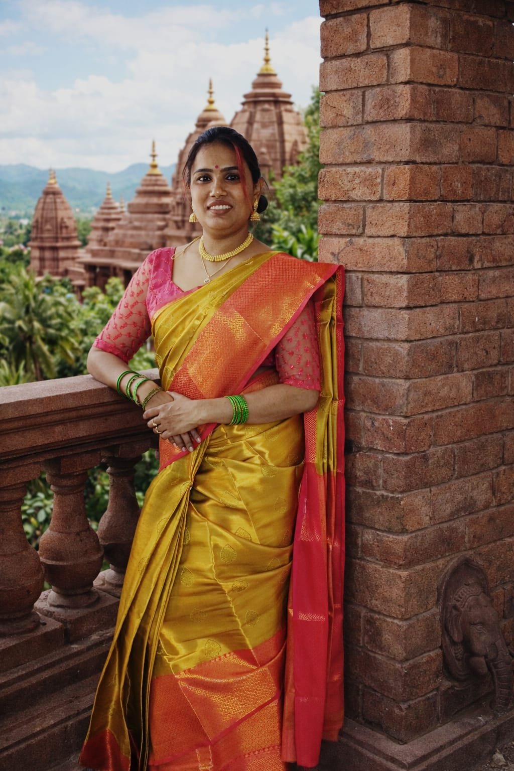 Golden Tissue Saree with Brocade Blouse (Attached)
