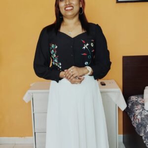 Crop Top Black – Premium Georgette with Floral Embroidery