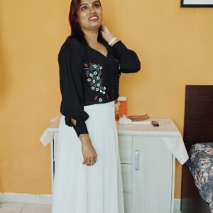 Crop Top Black – Premium Georgette with Floral Embroidery