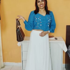Blue Embroidered Crop Top