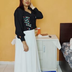 Crop Top Black – Premium Georgette with Floral Embroidery