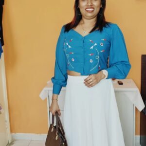 Blue Embroidered Crop Top