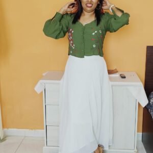 Green Embroidered Crop top