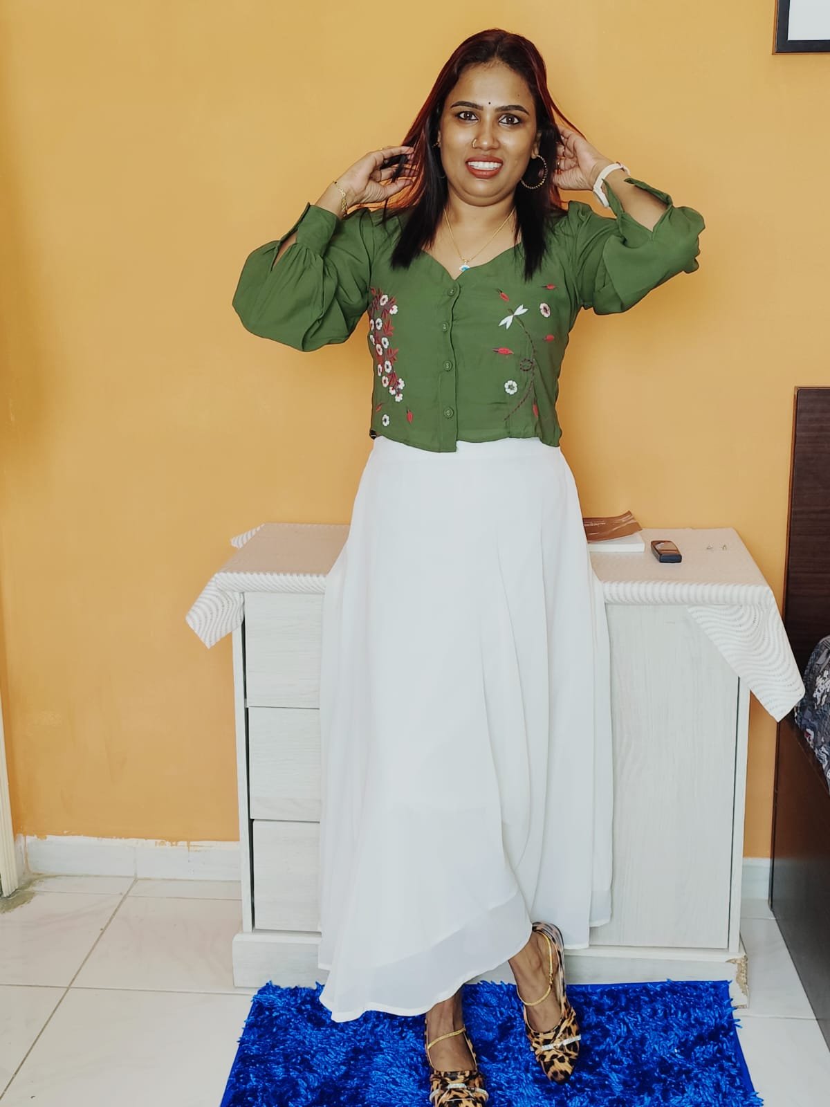 Green Embroidered Crop top