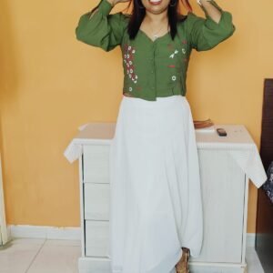 Green Embroidered Crop top