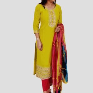 Mustard Yellow Embroidered Three-Piece Salwar Suit Set