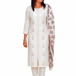White Floral Print Three-Piece Salwar Suit Set