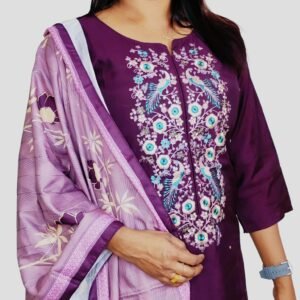Purple Embroidered Three-Piece Salwar Suit Set