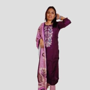 Purple Embroidered Three-Piece Salwar Suit Set