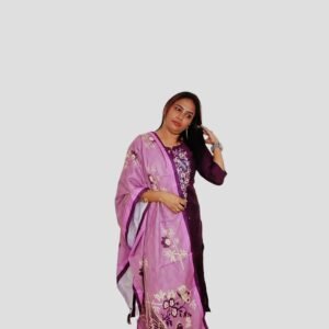 Purple Embroidered Three-Piece Salwar Suit Set