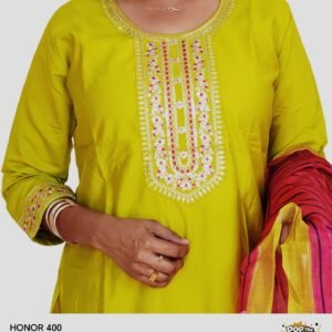 Mustard Yellow Embroidered Three-Piece Salwar Suit Set