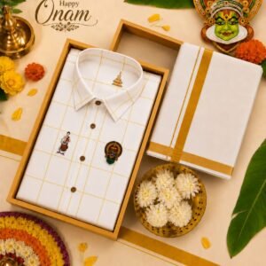 Men's Premium Printed Shirt with Traditional Kerala Kasavu Mundu