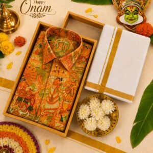 Onam Premium Printed Shirt & Traditional Mundu Set