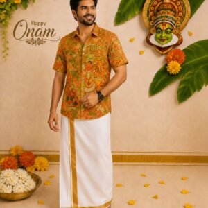 Onam Premium Printed Shirt & Traditional Mundu Set