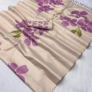 Ivory Floral Printed premium soft tissue saree