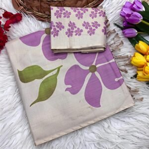 Ivory Floral Printed premium soft tissue saree