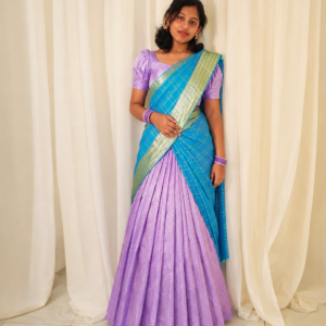 Traditional Lavender & Sky Blue Onam Dhavani Set