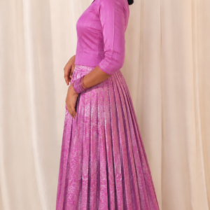 Onam Pleated Skirt & Top Set – Lilac Purple