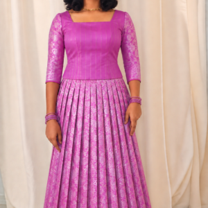 Onam Pleated Skirt & Top Set – Lilac Purple