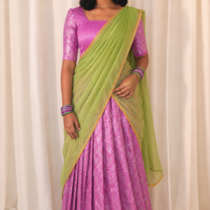 Onam Dhavani Skirt Set – Lilac Purple & Light Green