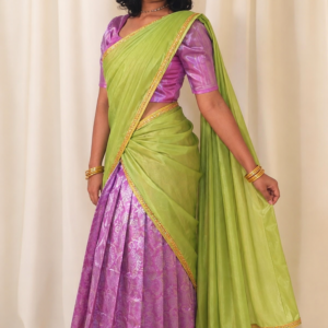 Onam Dhavani Skirt Set – Lilac Purple & Light Green