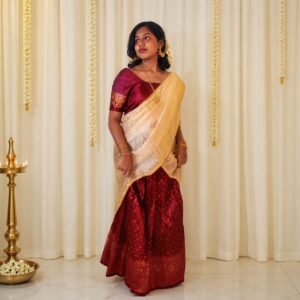 Maroon & Gold Dhavani Set